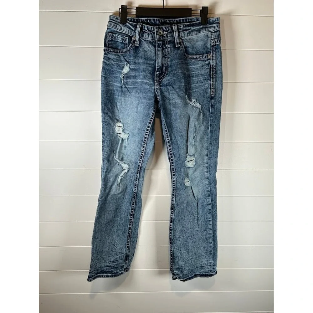 Buckle BKE Jake Straight Leg Acid Wash Distressed Blue Denim‎ Jeans 29x30 Mens